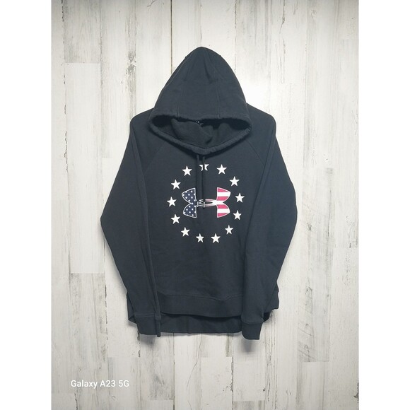 Under Armour American Flag Logo Hoodie Sweatshirt Size Medium Loose Fit - Picture 1 of 6